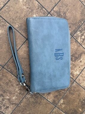 thirty-one All About the Benjamins wallet Blue with wristlet  with Monogram